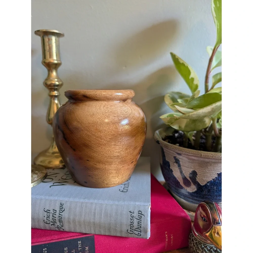 Vintage Myrtlewood Bud Vase Mid Century Oregon Wood Glass Insert Hand Turned